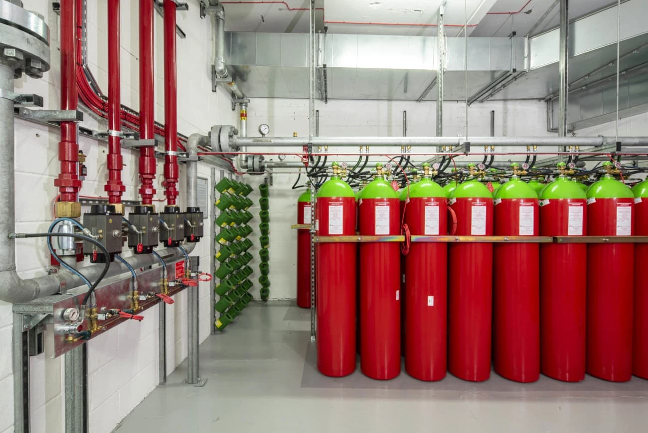 Installed fire suppression cylinders and pipework