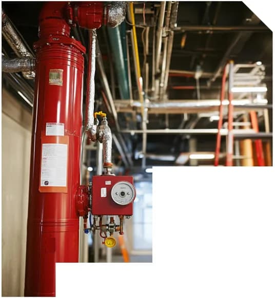 Fire protection pipework and valves in a plant room
